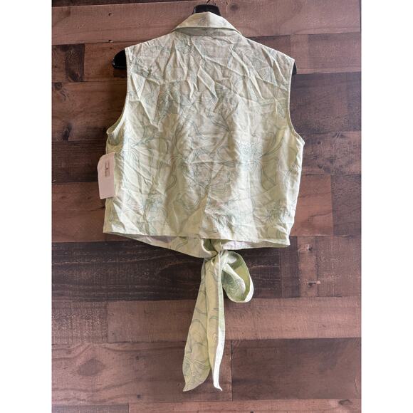Tommy Bahama Sleeveless Button-Up Tie-Front Top-Lt Green & Blue Floral - Picture 9 of 9